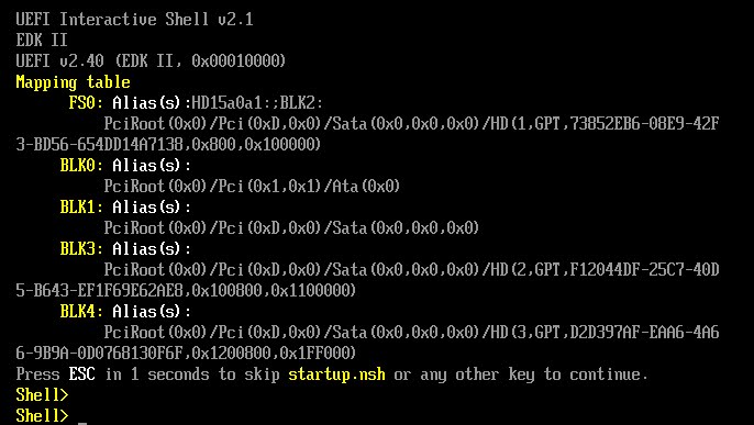 EFI Shell. Запуск компьютера через EFI Shell. Интерактивная оболочка Bash. Linux Shell interactive menu. Uefi interactive shell v 2.2