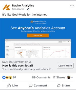 An ad for Nacho Analytics.