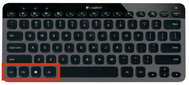 A PC keyboard and modifier key layout
