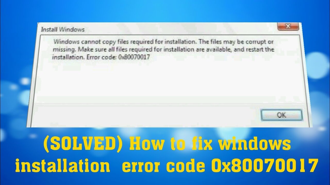 This file is required. Код ошибки 0x80070017. Cannot copy. Required files are missing or corrupted.