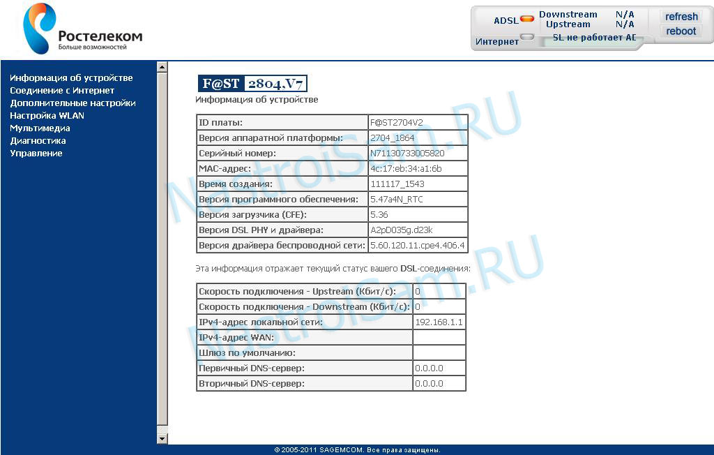 как настроить АДСЛ модем саджемком 2804 v7