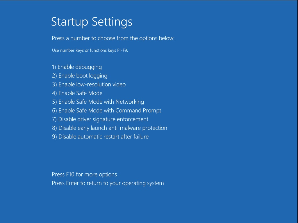 Startup Settings screen in Windows 8