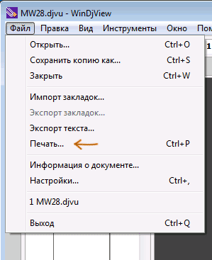 Печать файла в WinDjView