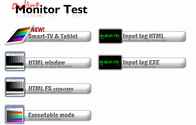 Режимы проверки экрана в Online Monitor Test