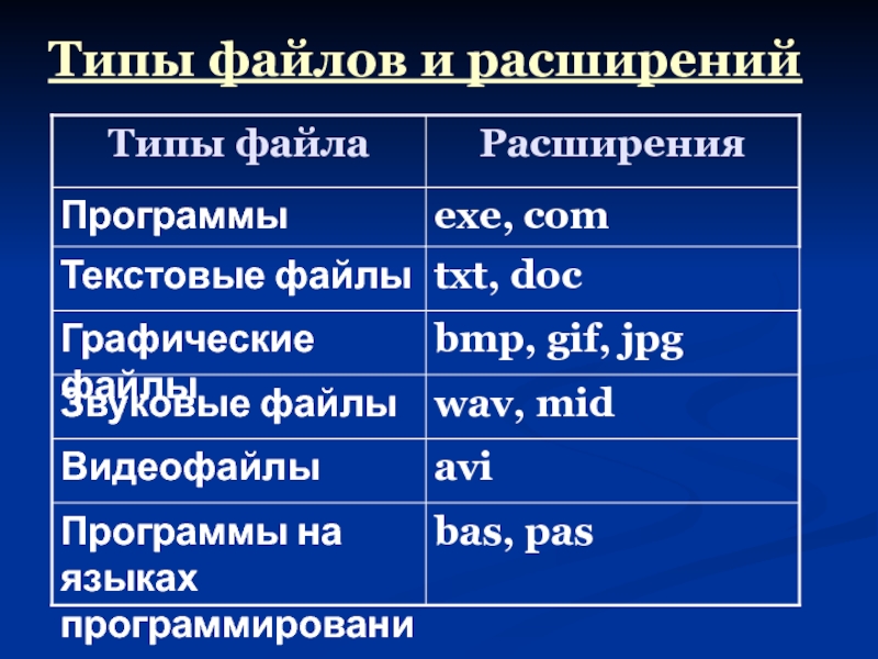 Типы файлов не подверженные заражению