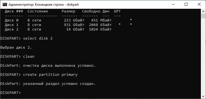 Create partition primary