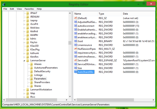 Windows 10 disable administrative shares