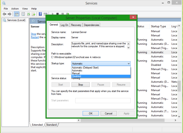 startup type disabled