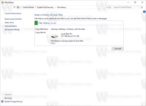 Windows 10 File History Enabled