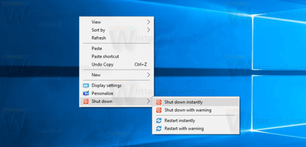 Windows 10 Shut Down Context Menu