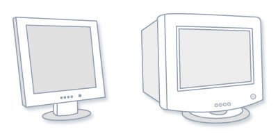 ЖК-монитор компьютера (слева) и ЭЛТ-монитор (справа)