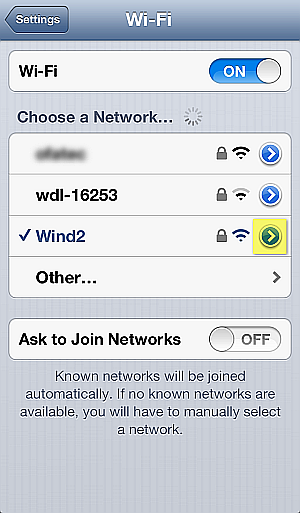 enter wifi network options on iphone