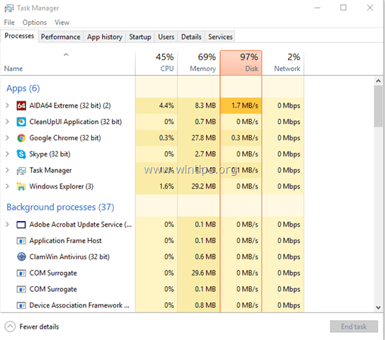 Disk Usage 100% windows 10